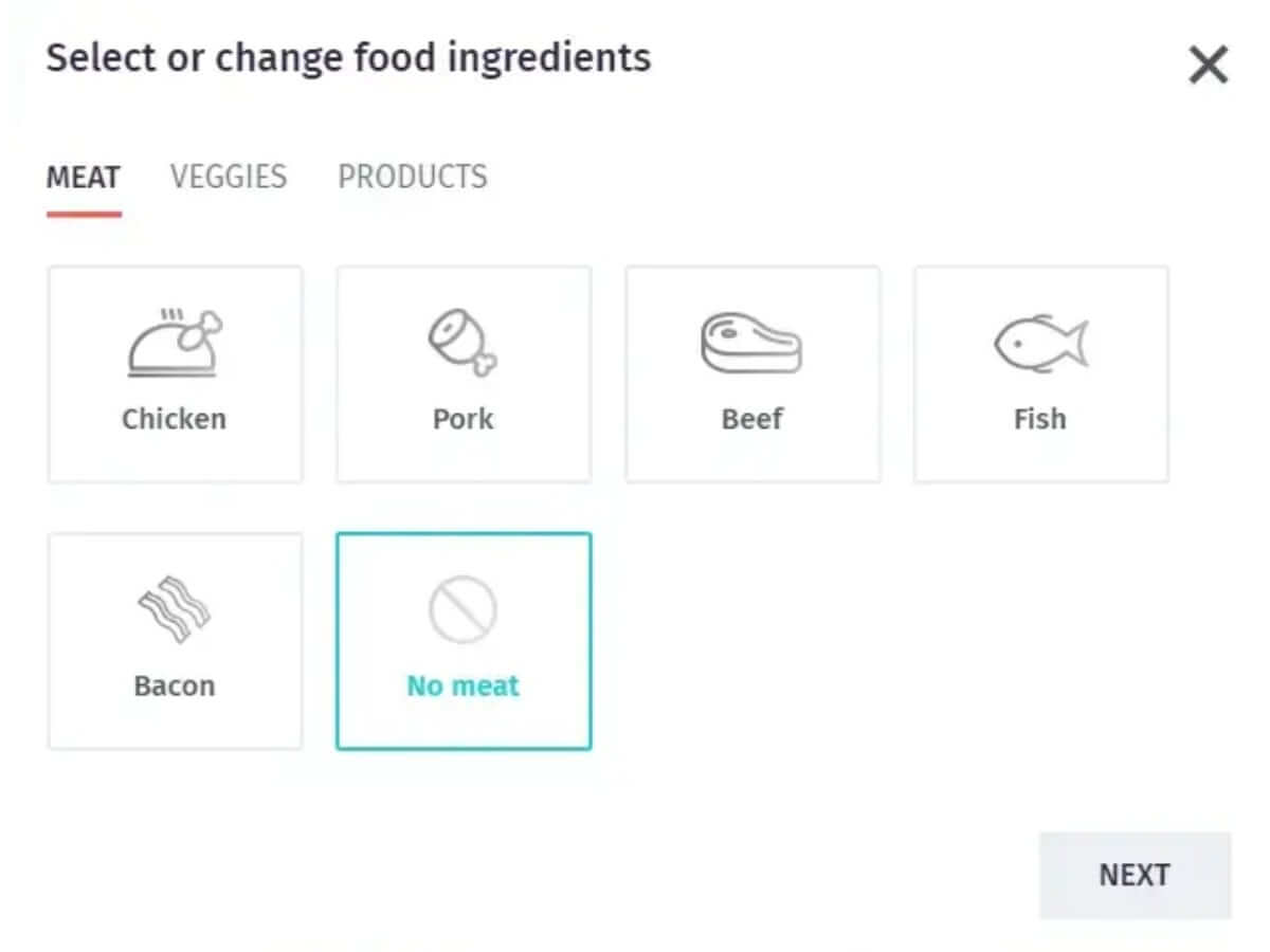 sin or slim The custom keto diet food selector widget page